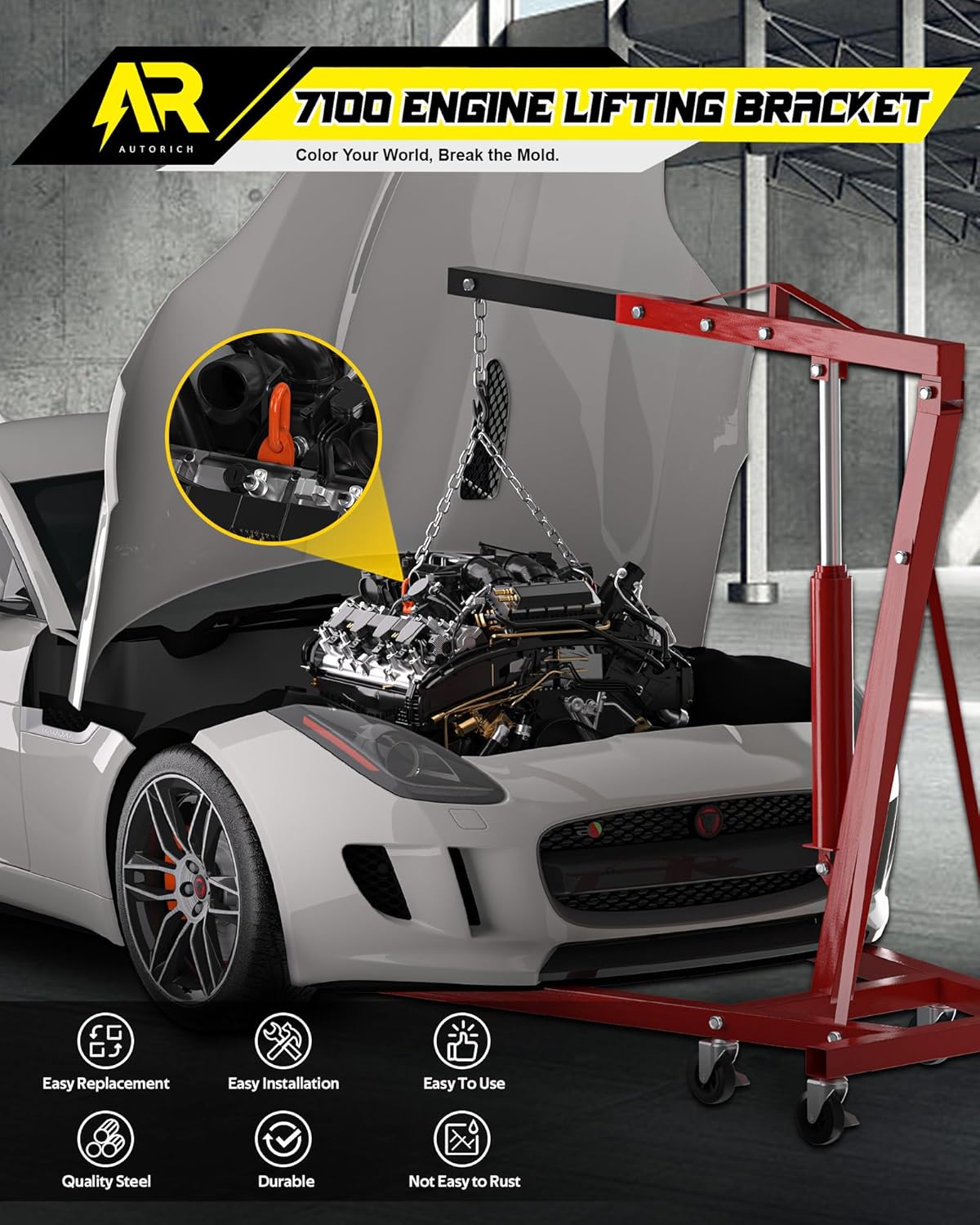 7100 Lifting Bracket Set for Engine - 4 Heavy-Duty Engine Lift Bracket 5500 Lb Capacity, Engine Support Bar for Lifting Slings and Load Levelers, Orange