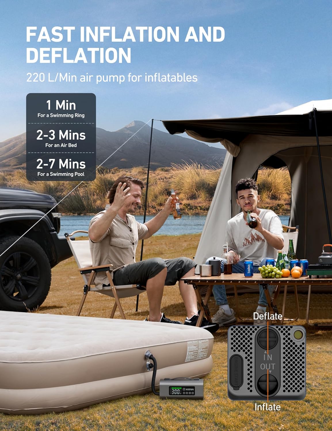 AstroAI Portable Car Battery Jump Starter with Air Compressor 2500A 150PSI 30W Quick Charger, 14800mAh Jump Box (7.5L Gas & 5.0L Diesel) 12V Jump Box with Booster, LED Light, Jumper Cables