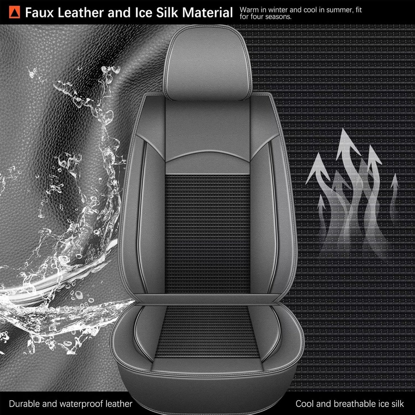 Seat Covers Fit for Toyota Camry: 2012-2025 Car Seat Covers Full Set 5 Seats Leather Ice Silk Breathable Waterproof Automotive Seat Cushion Protector (Black & Gray)