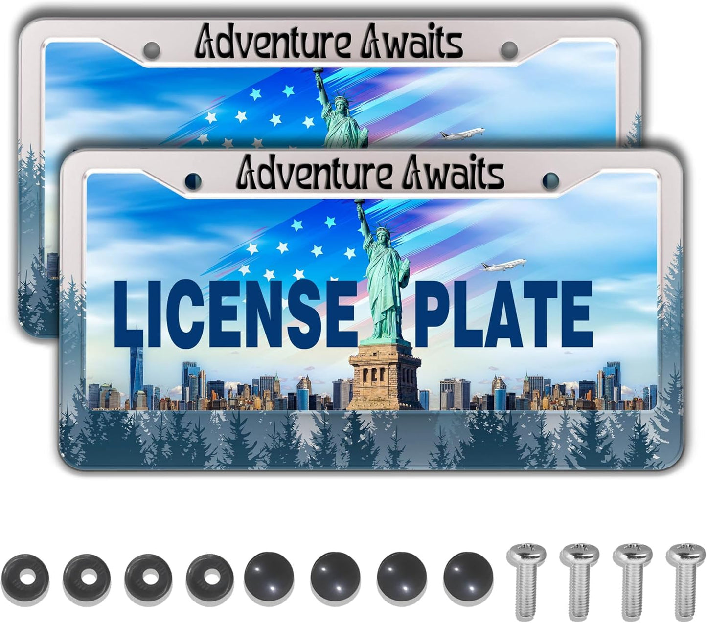 License Plate Frames for Women Multicolor License Plate Cover for Men Misty Forest Aluminum Metal Car Accessory 2 Pack with Screw Covers Set