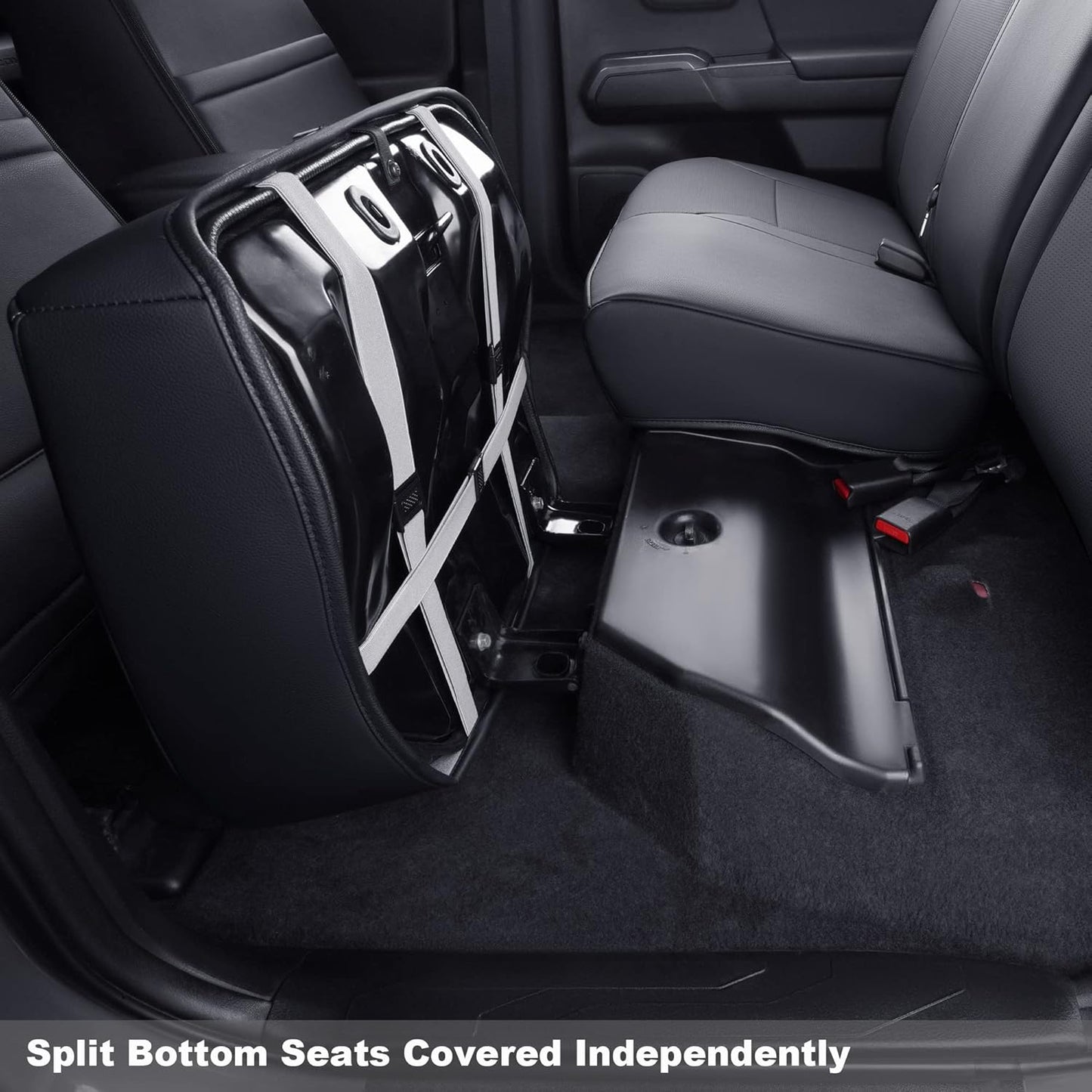 LUCKYMAN CLUB Rear Seat Covers Custom Fit for 2016-2023 Tacoma Crew Cab with Faux Leather (Black Rear)