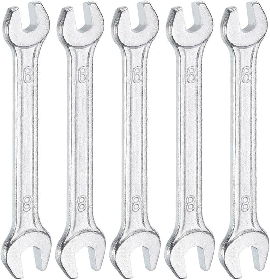 HARFINGTON 5pcs Double Open End Wrench 6mm x 8mm Metric 15 Degree Offset Angle Small Flat Head Wrench Galvanizing Open Ended Spanner for Automotive Repair Furniture Assembly