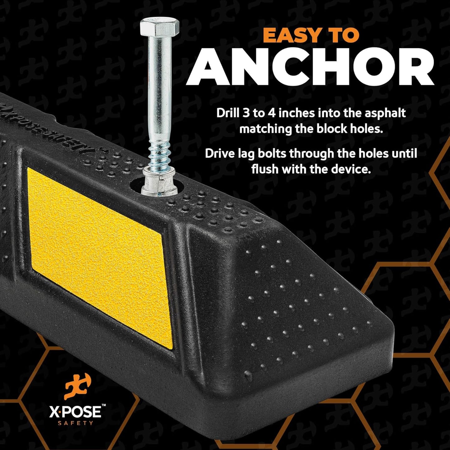 Xpose Safety 22" Heavy Duty Rubber Parking Stopper – 2 Pack Wheel Blocks for Garage, Driveway, or Ramp – Car Bumper Stop with Yellow Reflective Strips – Removable Floor Mount