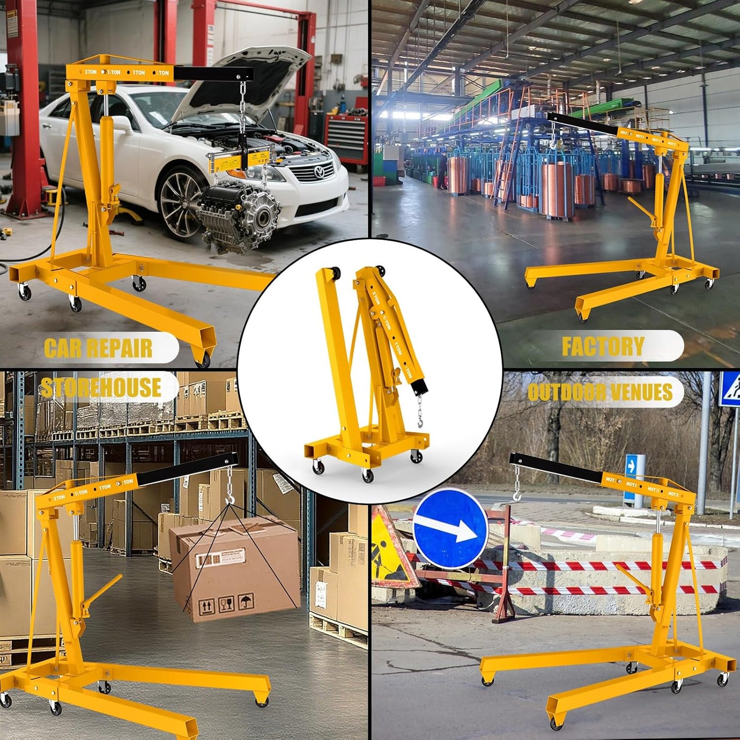 2.5 ton Engine Hoist Cherry Picker with 8 ton Hydraulic Pump -5500 lbs Heavy Duty Engine Crane 60.6x37x56.2,Foldable Design with 6 Swivel Wheels - for Mechanics, hobbyists and Home Users (Yellow)