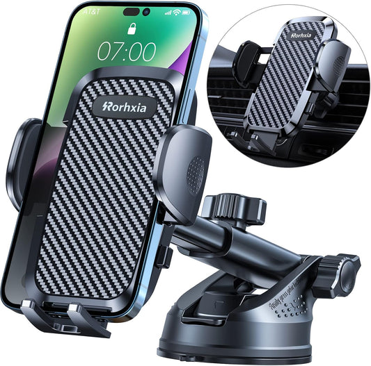 3-in-1 Car Phone Mount [2025 Upgraded Suction Cup] - Dashboard/Vent/Windshield, 60LBS Strong Hold, 360° Rotation, Thick Case Friendly - Fit iPhone 14/Samsung Galaxy & All Phones (Black)