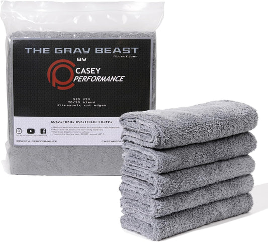 Microfiber Cleaning Cloth - The Gray Beast Towels, Streak-Free Cleaning Rags for Car Wash and Housekeeping, Ultra-Absorbent with Cut Edges to Avoid Scratches (Pack of 5, 16"x16")