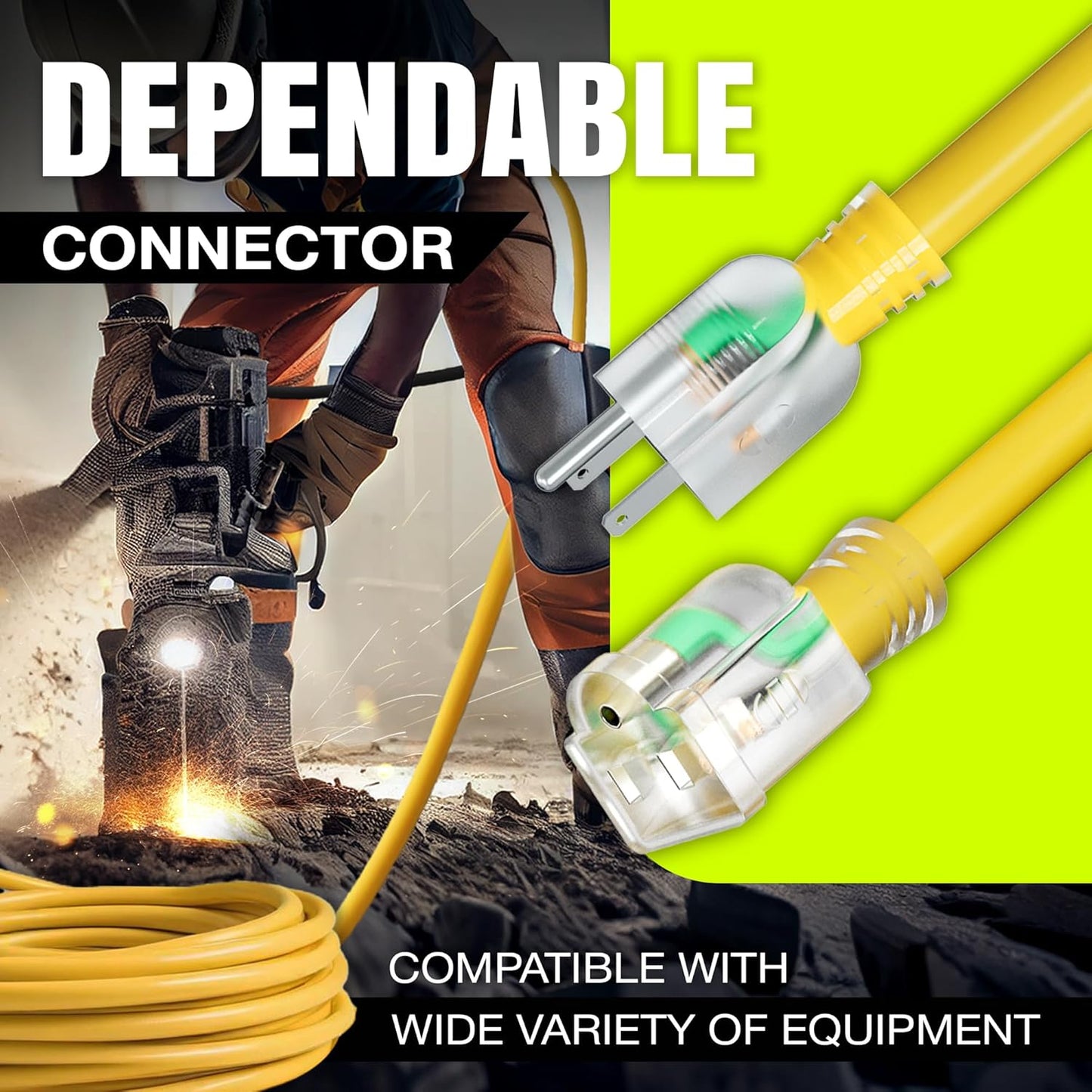 10ft Outdoor/Indoor Extension Cord 12/3 Gauge Extra Heavy Duty 3 Prong SJTW, Waterproof, Flexible Cold-Resistant Long Power Cord,15A 125V 1875W, Yellow by LifeSupplyUSA