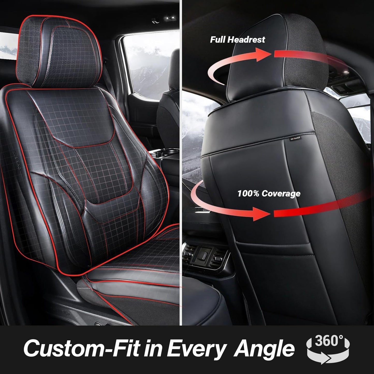 Coverland Custom Car Seat Covers Compatible with Ranger, Titan, Ram 1500 - Premium Leather Non-Slip Memory Foam Waterproof Custom Fit Interior Protector Front Seat-Black [See Size Chart-Size A20]