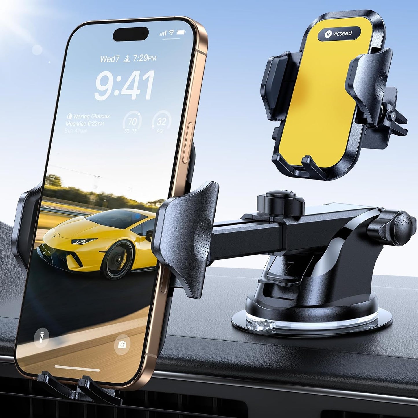 VICSEED [True Strongest Suction] [Rally Racing-Grade Stability] Phone Holders for Your Car 2025 Upgraded Car Phone Holder Mount Truck Stand Cradle for iPhone Samsung All Phones, Yellow