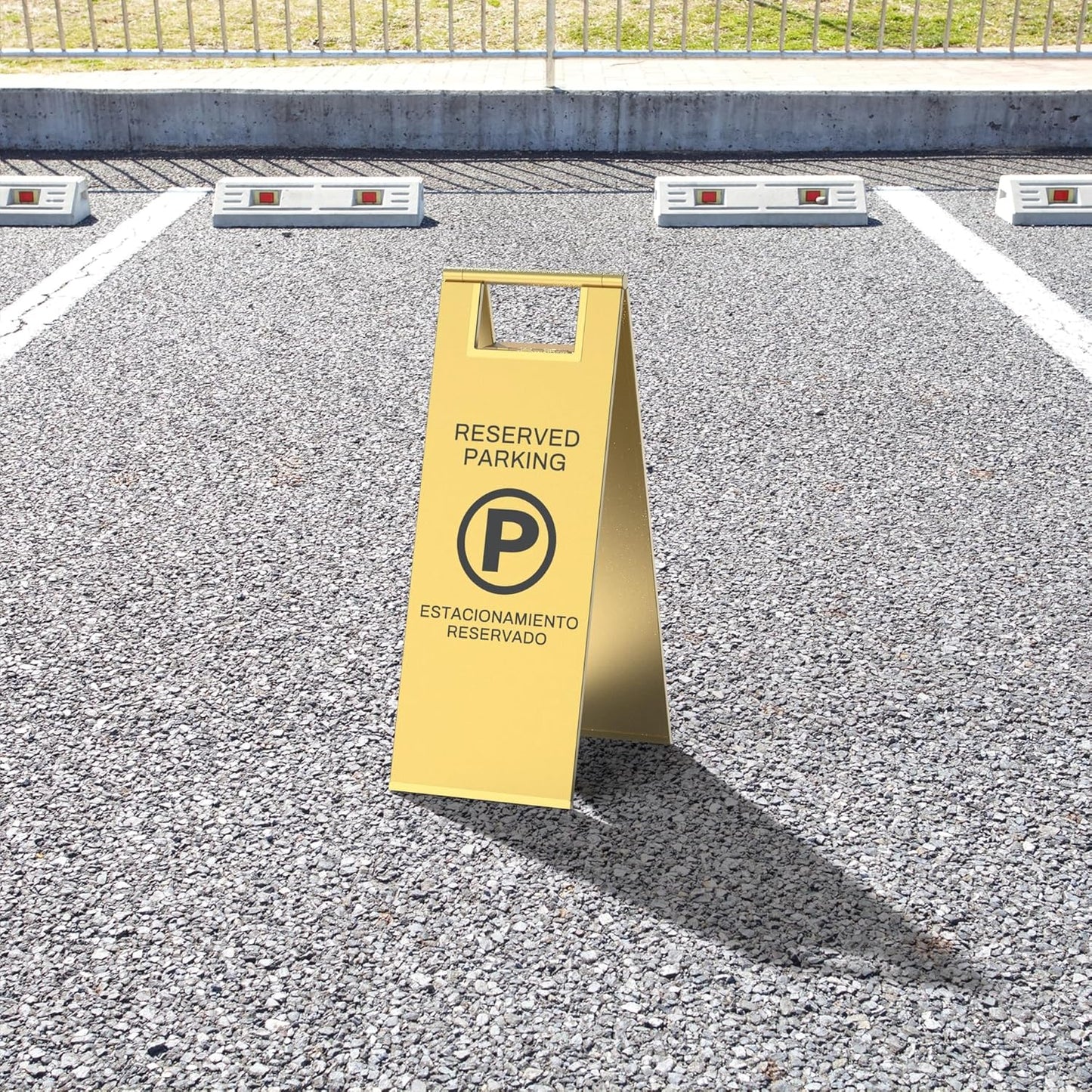 Reserved Parking Sign – Foldable Heavy Duty Plastic A-Frame with Bold “P” Symbol, Bilingual English & Spanish – 24" Tall Reserved Spot Marker for Storefront, Driveway, Garage – Gold