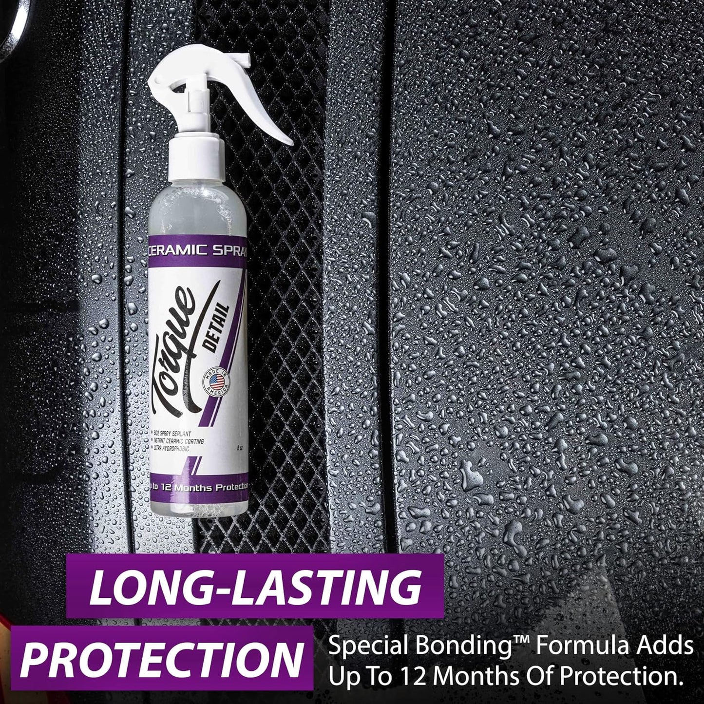 Torque Detail Ceramic Spray - Easy to Apply, Ceramic Coating Spray - Proprietary Silica Formula (Nano SiO2) Seals & Shields Car’s Clear Coat - Hydrophobic Protection & High-Gloss Shine (8 oz)