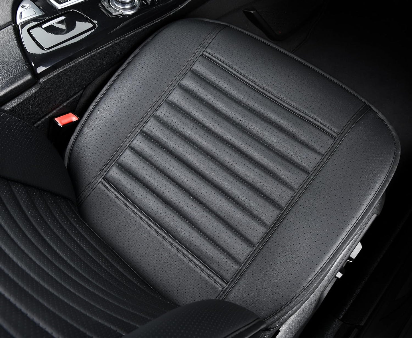 2pc Car Seat Covers, Luxury Car Protectors, Universal Anti-Slip Driver Seat Covers, Edge Wrapping Front Car Seat Covers with PU Leather(Black)