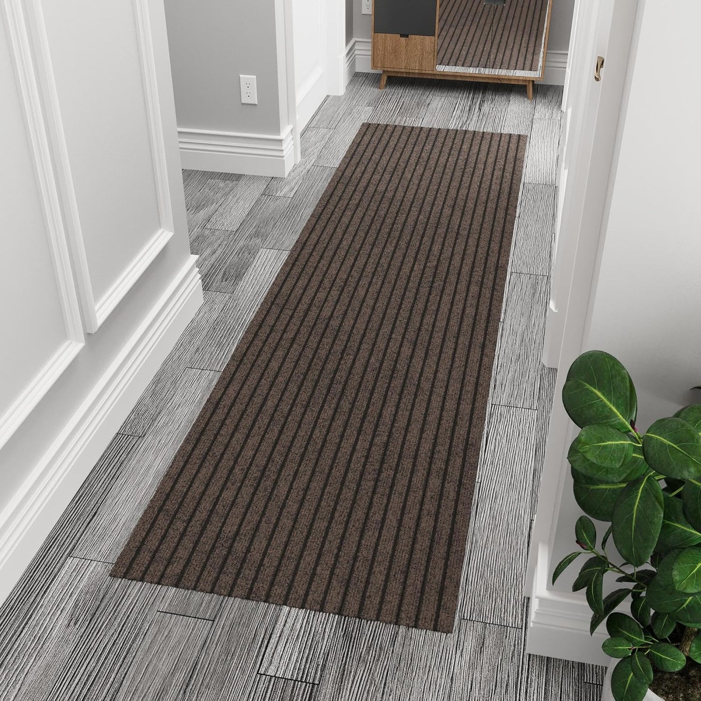 Ottomanson 2' x 8' Hallway Runner with Scraper Pile Extra Durable Non-Slip Rug Mat for Indoor & Outdoor Use - Ideal for Kitchen, Entryway, Patio & Garage - High-Traffic Carpet, Brown