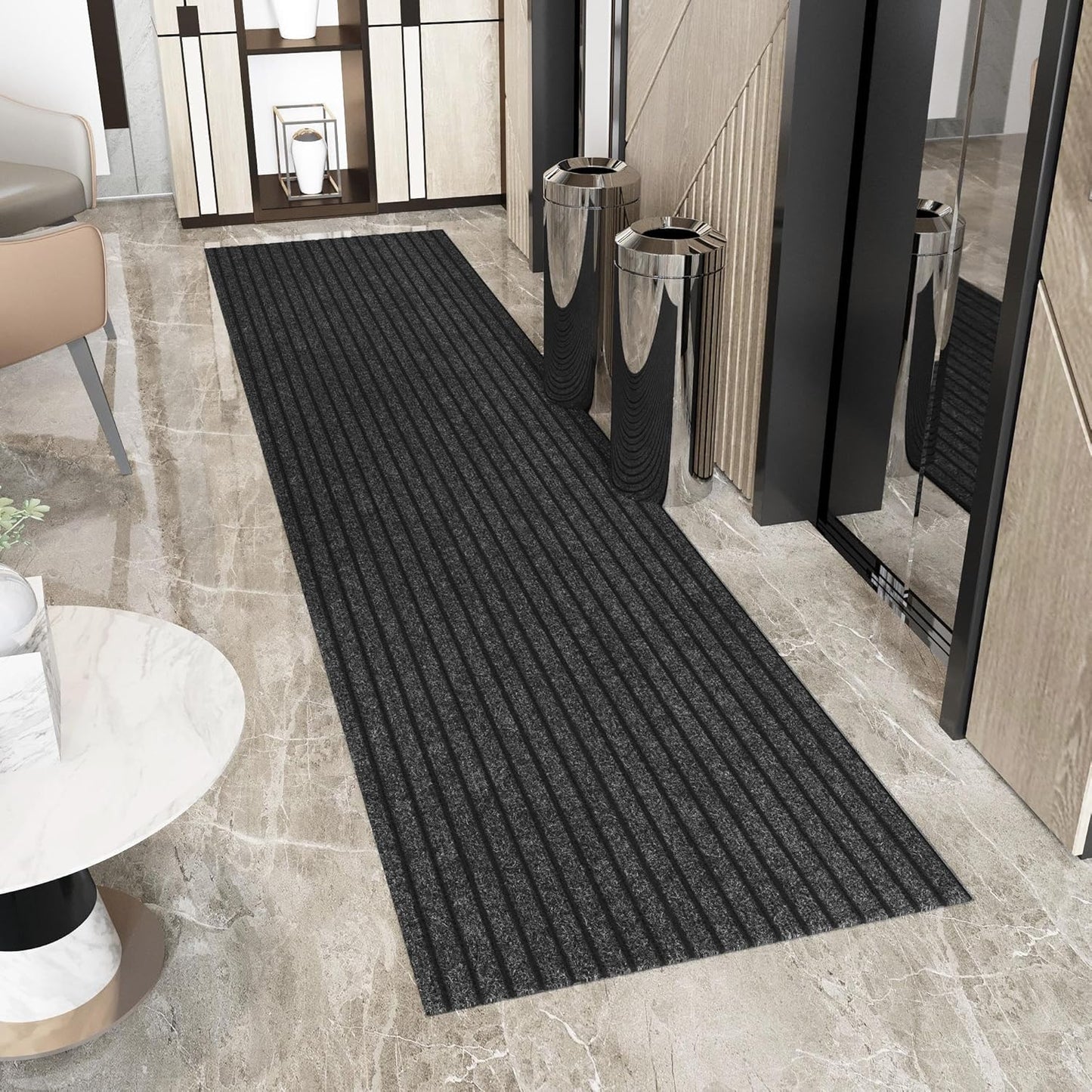 Ottomanson 2' x 48' Hallway Runner with Scraper Pile Extra Durable Non-Slip Rug Mat for Indoor & Outdoor Use - Ideal for Kitchen, Entryway, Patio & Garage - High-Traffic Carpet, Black