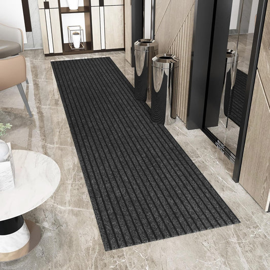 Ottomanson 2' x 28' Hallway Runner with Scraper Pile Extra Durable Non-Slip Rug Mat for Indoor & Outdoor Use - Ideal for Kitchen, Entryway, Patio & Garage - High-Traffic Carpet, Black