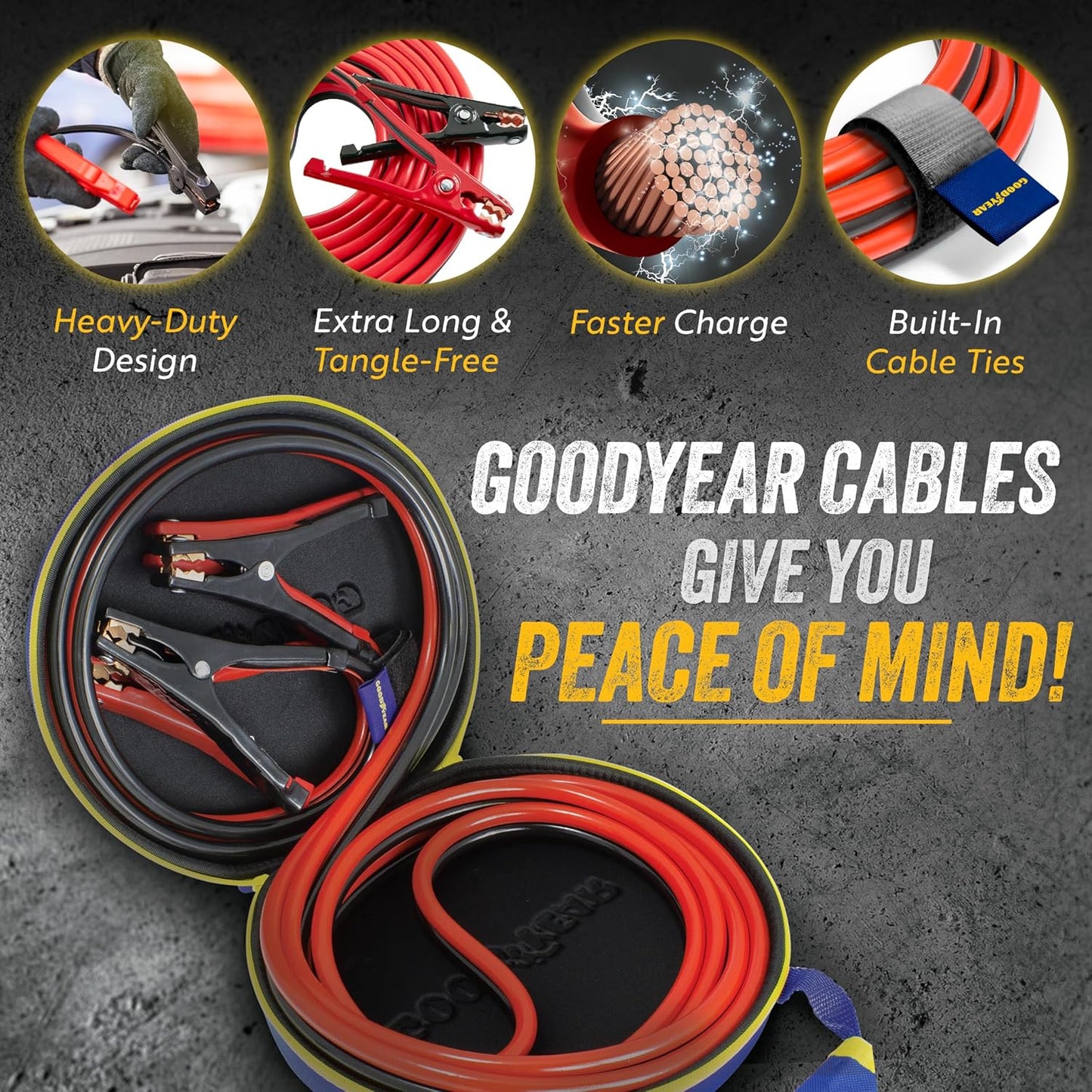 GOODYEAR Heavy Duty Jumper Cables for Car Battery – 2 Gauge 20 ft Booster Cables with Carrying Case for Cars, Trucks, SUVs, Emergency Roadside Kit
