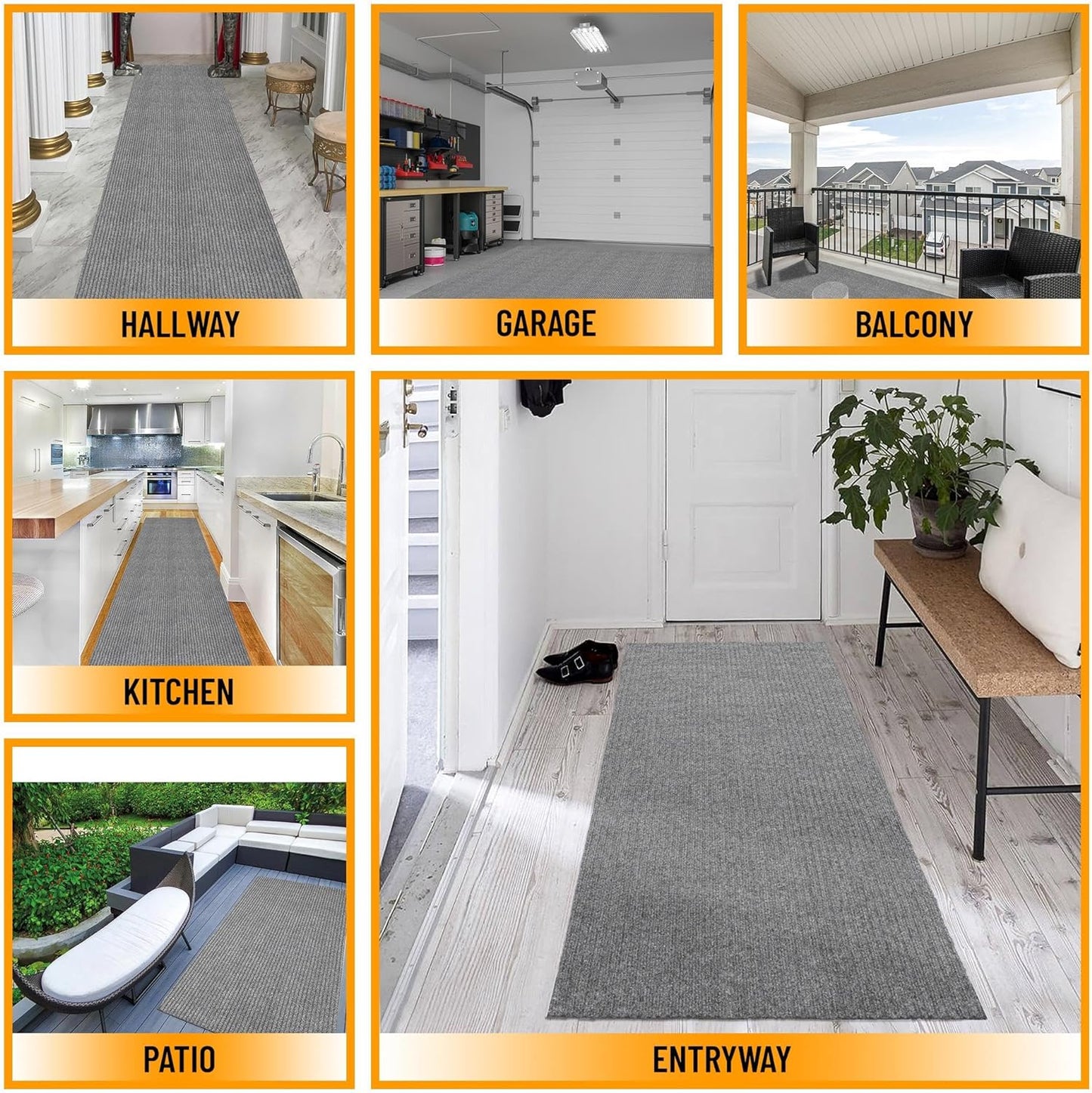 Ottomanson 2'7" x 21' Hallway Runner with Scraper Pile - Extra Durable Non-Slip Rug Mat for Indoor & Outdoor Use - Ideal for Kitchen, Entryway & Garage - High-Traffic Carpet, Gray