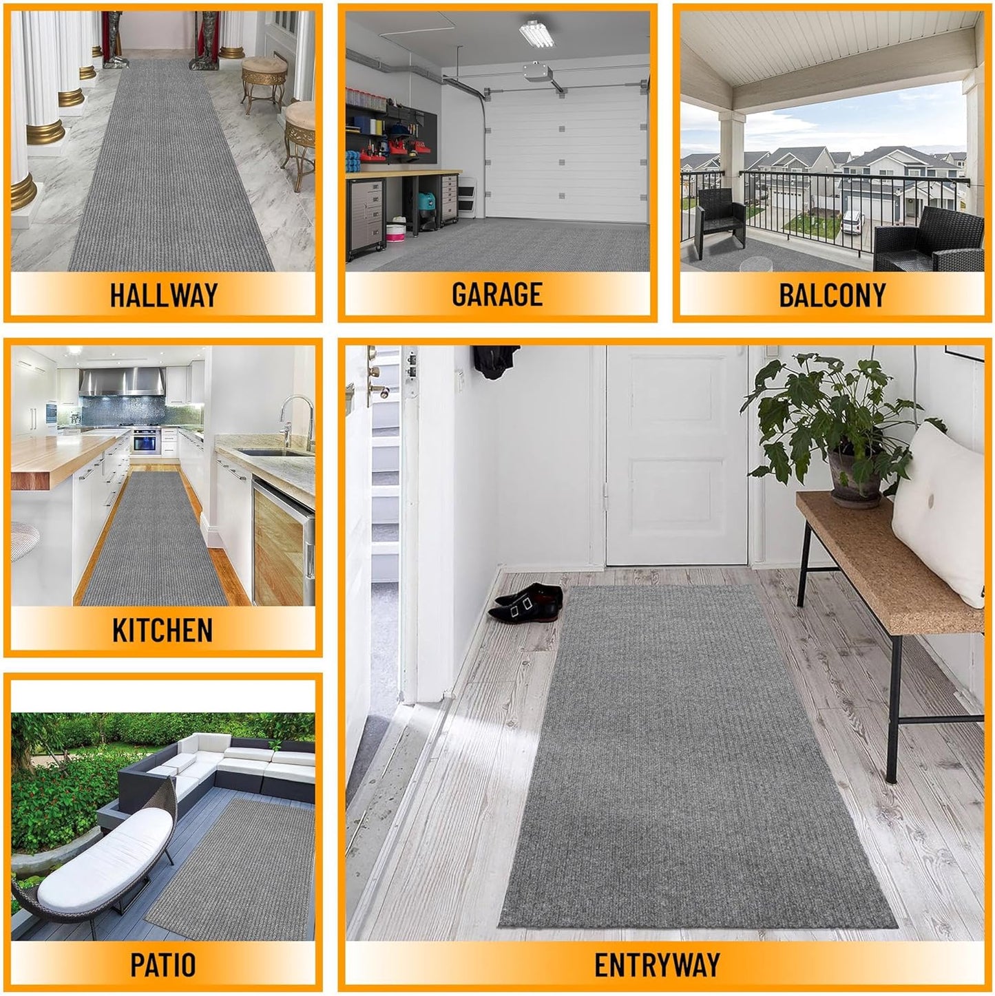 Ottomanson 2' x 25' Hallway Runner with Scraper Pile Extra Durable Non-Slip Rug Mat for Indoor & Outdoor Use - Ideal for Kitchen, Entryway, Patio & Garage - High-Traffic Carpet, Gray