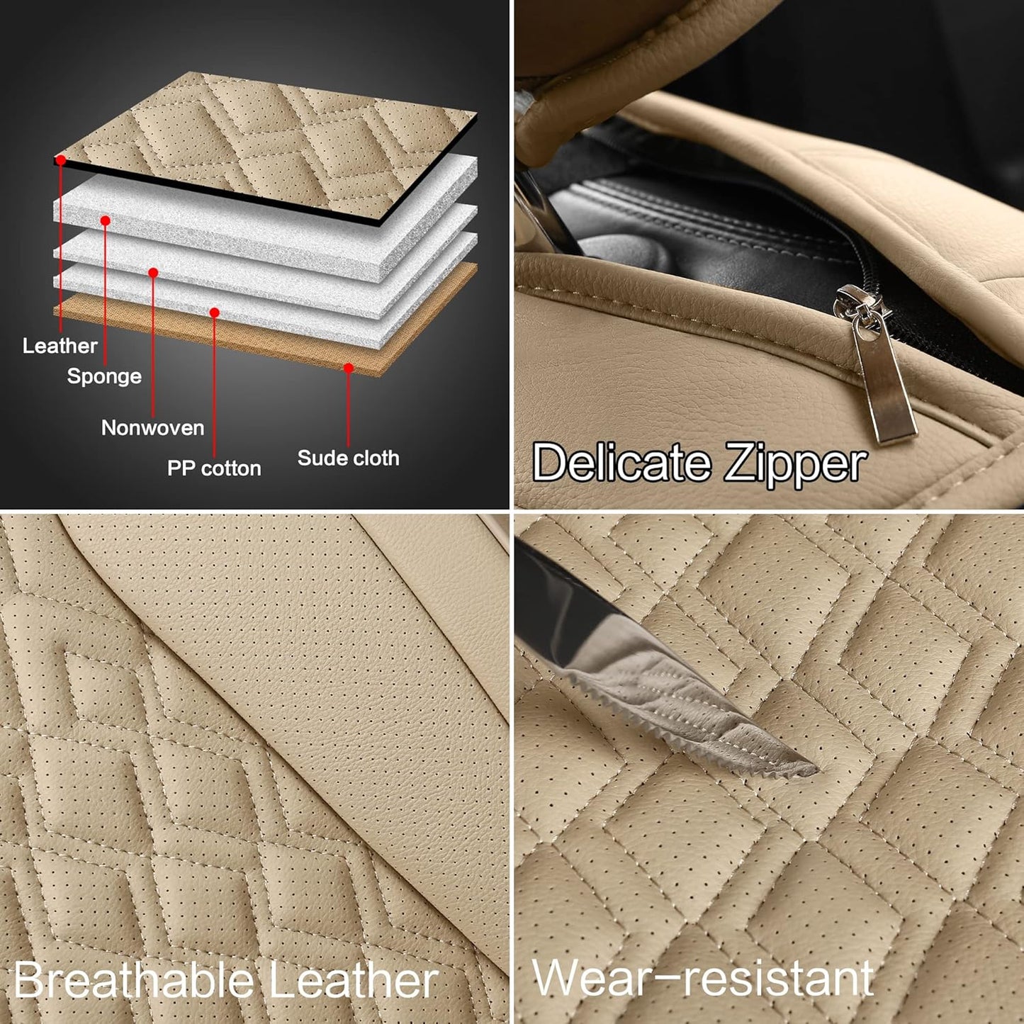 Pariitadin Leather Car Seat Covers Front Pair, Waterproof Breathable Faux Leather Automotive Seat Covers for Cars, Non-Slip Car Interior Covers Universal Fit Most Cars Sedans Trucks SUVs, Beige