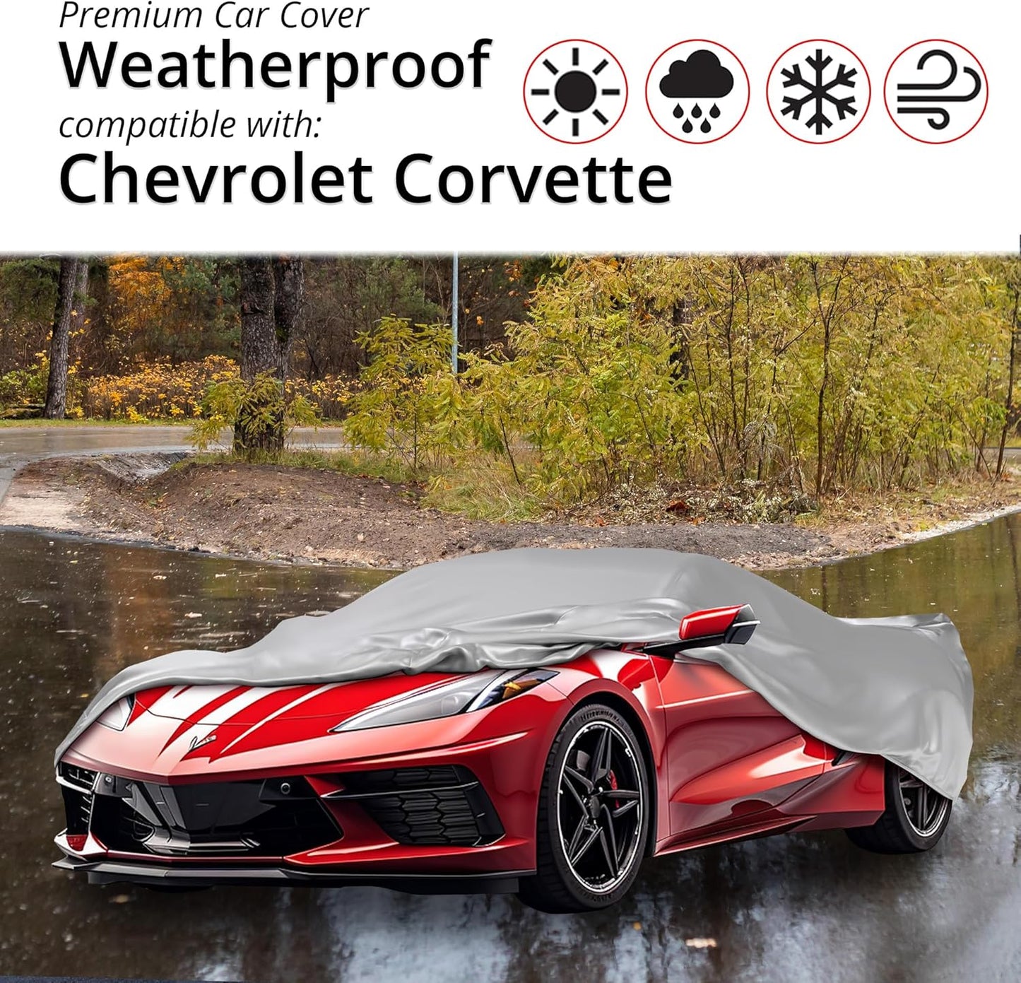 Car Covers Weatherproof Max Car Cover & Warranty Compatible with Chevrolet 2020-2022 Corvette Stingray- Outdoor Cover Theft Cable Lock Car Accessories Better Than Waterproof