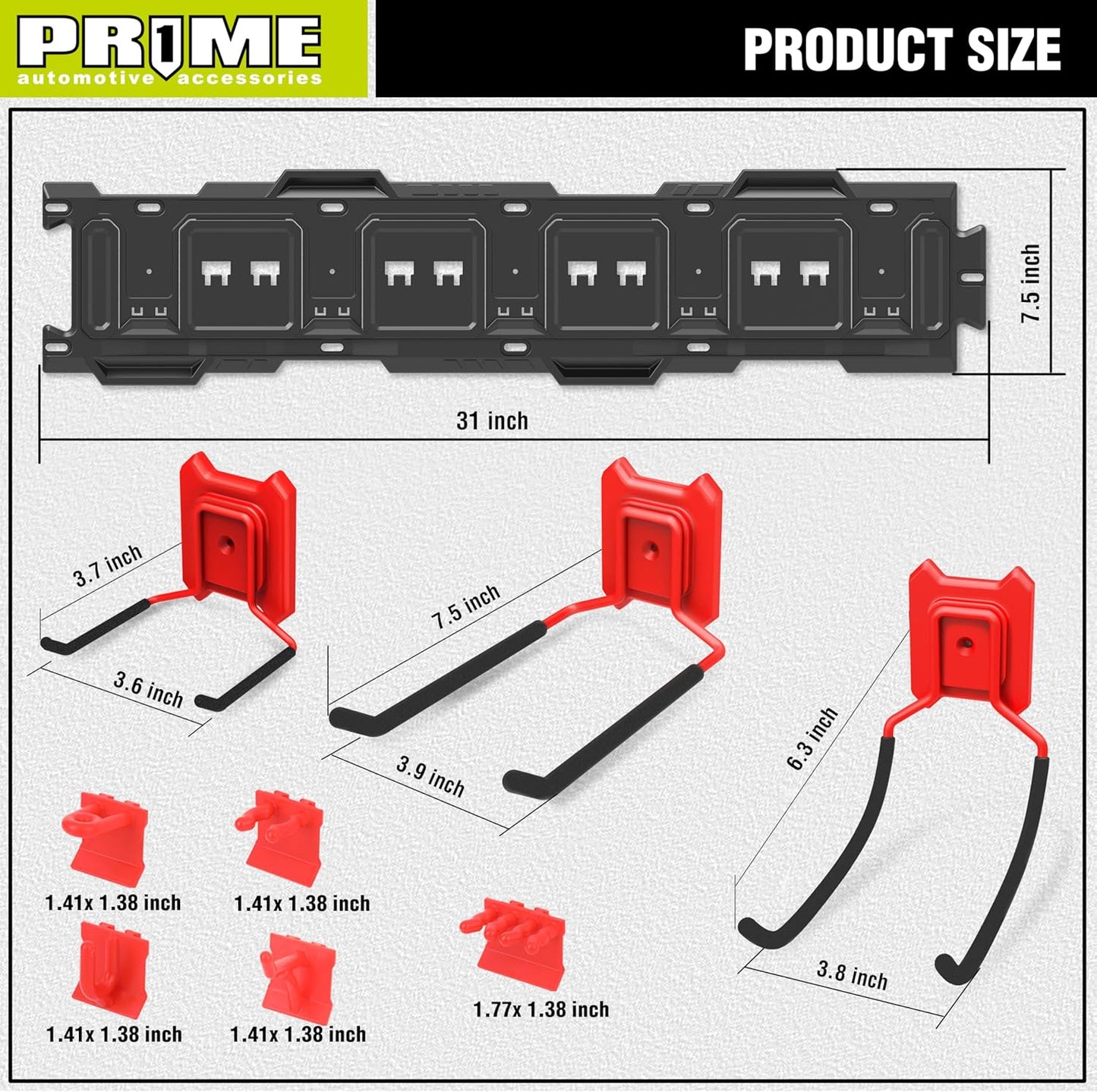 PR1ME 11 pcs Garage Storage Wall Mount Organizer Kit, Garage Storage Wall Rails with Utility Garage Wall Mount Hooks, 2X 31 inch Wall Rails, 4 Steel Garage Hooks, 5 Plastic General Purpose Hooks