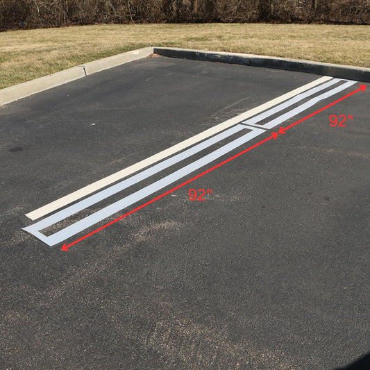 Durable Parking Lot Line Stencil – 4-Inch by 8 Ft or 9.5 Ft Lengths -in 1/16th inch LLDPE - ADA Compliant – Lays Flat, Reusable – (2 Piece Pack of 4 in x 8 ft Line Stencil Total 16 ft)