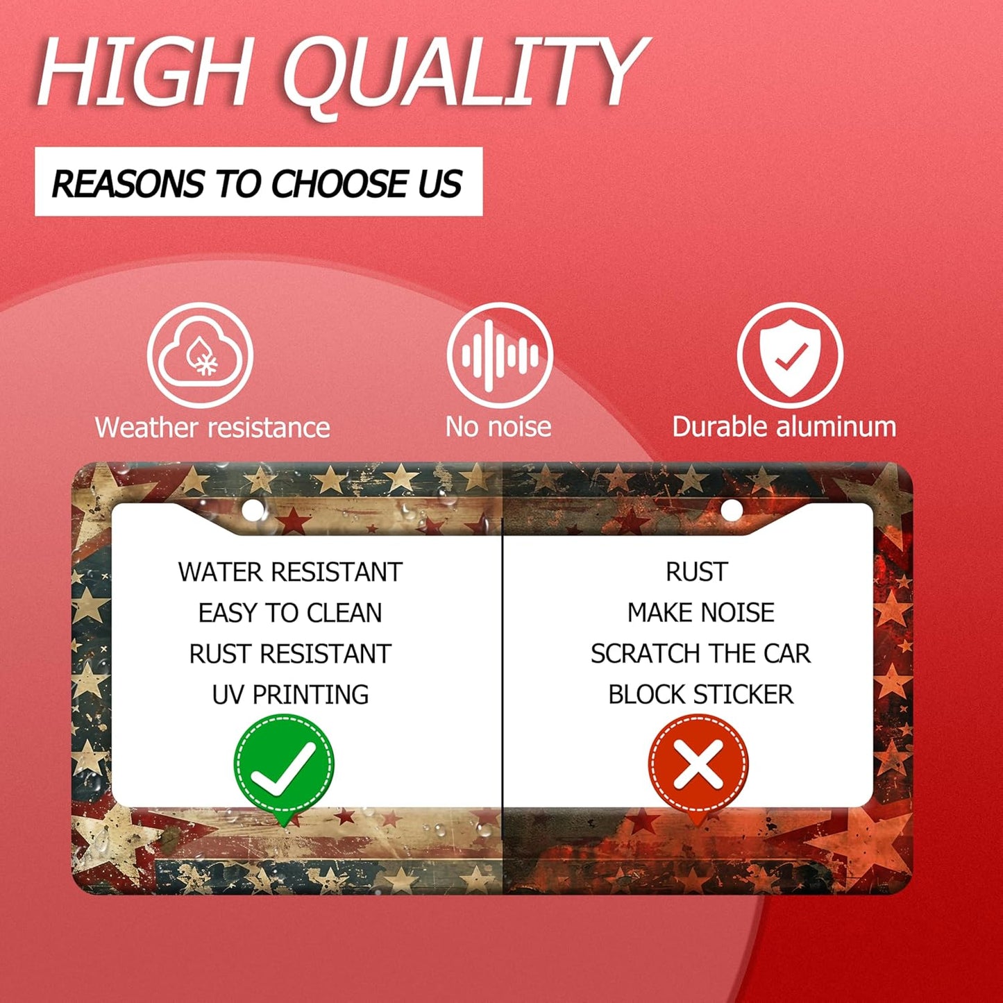 Retro American Flag License Plate Frame USA Flag Patriotic License Plate Holder Funny Stainless Steel Accessories Cars Decor with 2 Holes and Screws Fits Standard Us Ca Vehicles 12.2 X 6 Inch