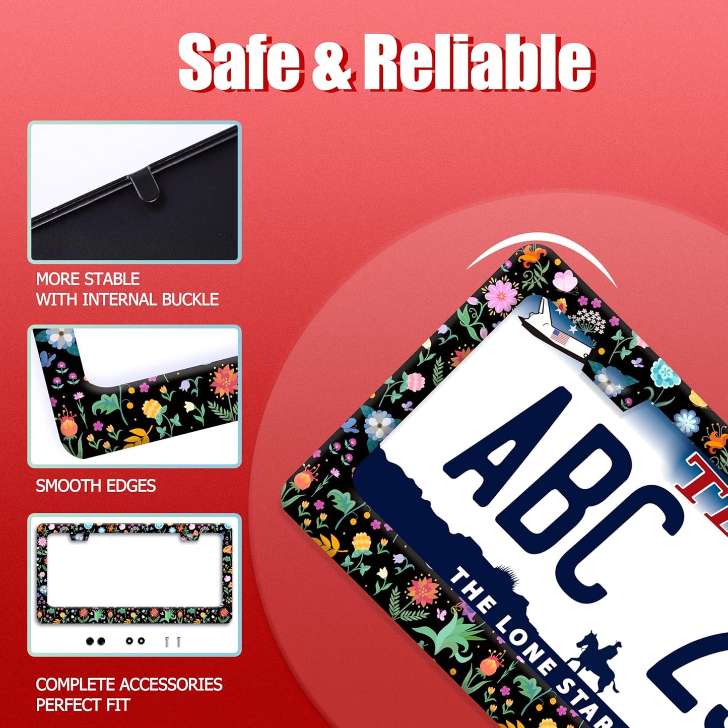 Colorful Flowers License Plate Frame Folk Art Floral License Plate Holder Funny Stainless Steel Accessories Cars Decor with 2 Holes and Screws Fits Standard Us Ca Vehicles 12.2 X 6 Inch