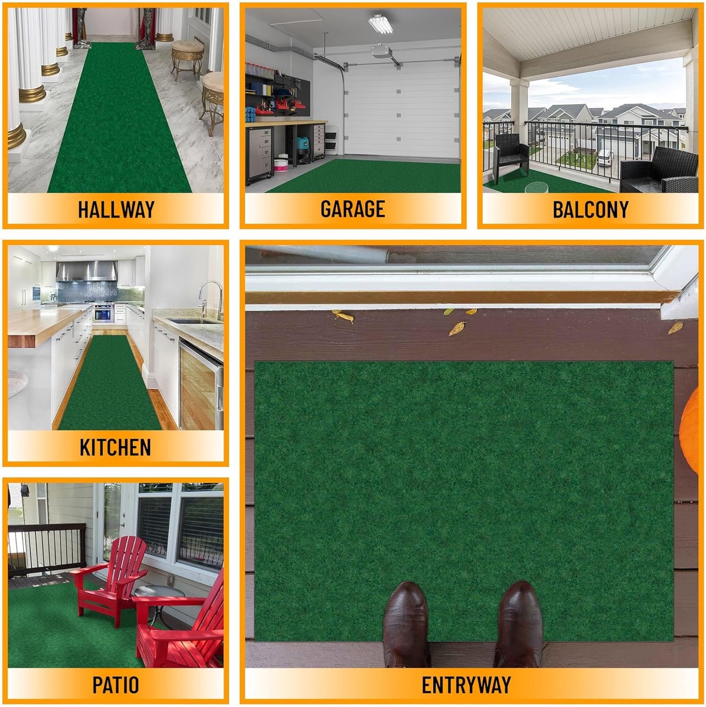 Ottomanson 6'6" x 3' Hallway Runner with Scraper Pile - Extra Durable Non-Slip Rug Mat for Indoor & Outdoor Use - Ideal for Kitchen, Entryway & Garage - High-Traffic Carpet, Green