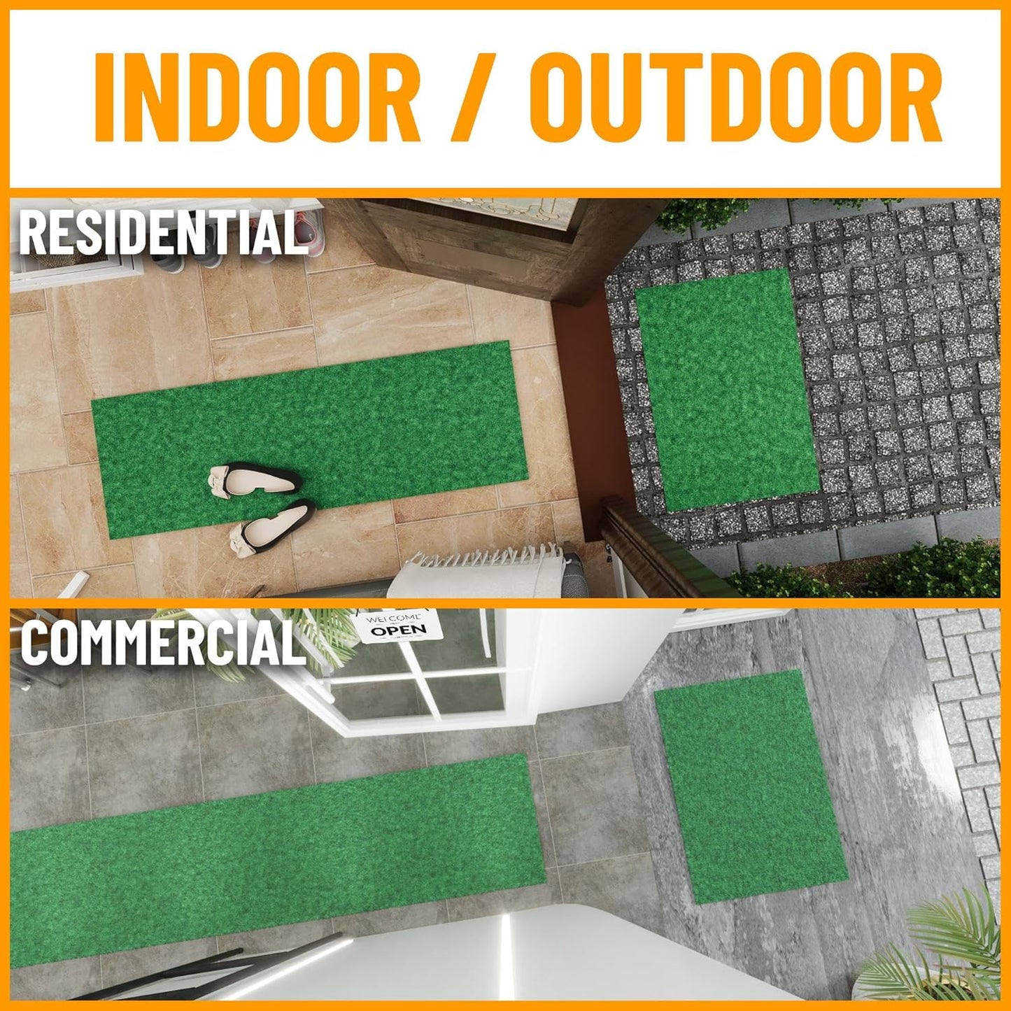 Ottomanson 6'6" x 3' Hallway Runner with Scraper Pile - Extra Durable Non-Slip Rug Mat for Indoor & Outdoor Use - Ideal for Kitchen, Entryway & Garage - High-Traffic Carpet, Green