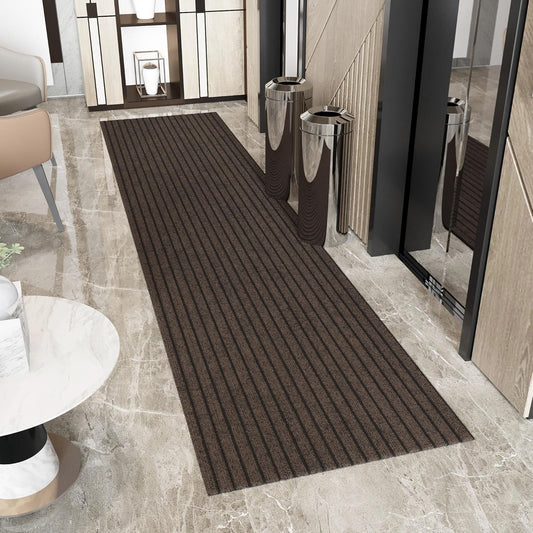 Ottomanson 2'7" x 29' Hallway Runner with Scraper Pile - Extra Durable Non-Slip Rug Mat for Indoor & Outdoor Use - Ideal for Kitchen, Entryway & Garage - High-Traffic Carpet, Brown