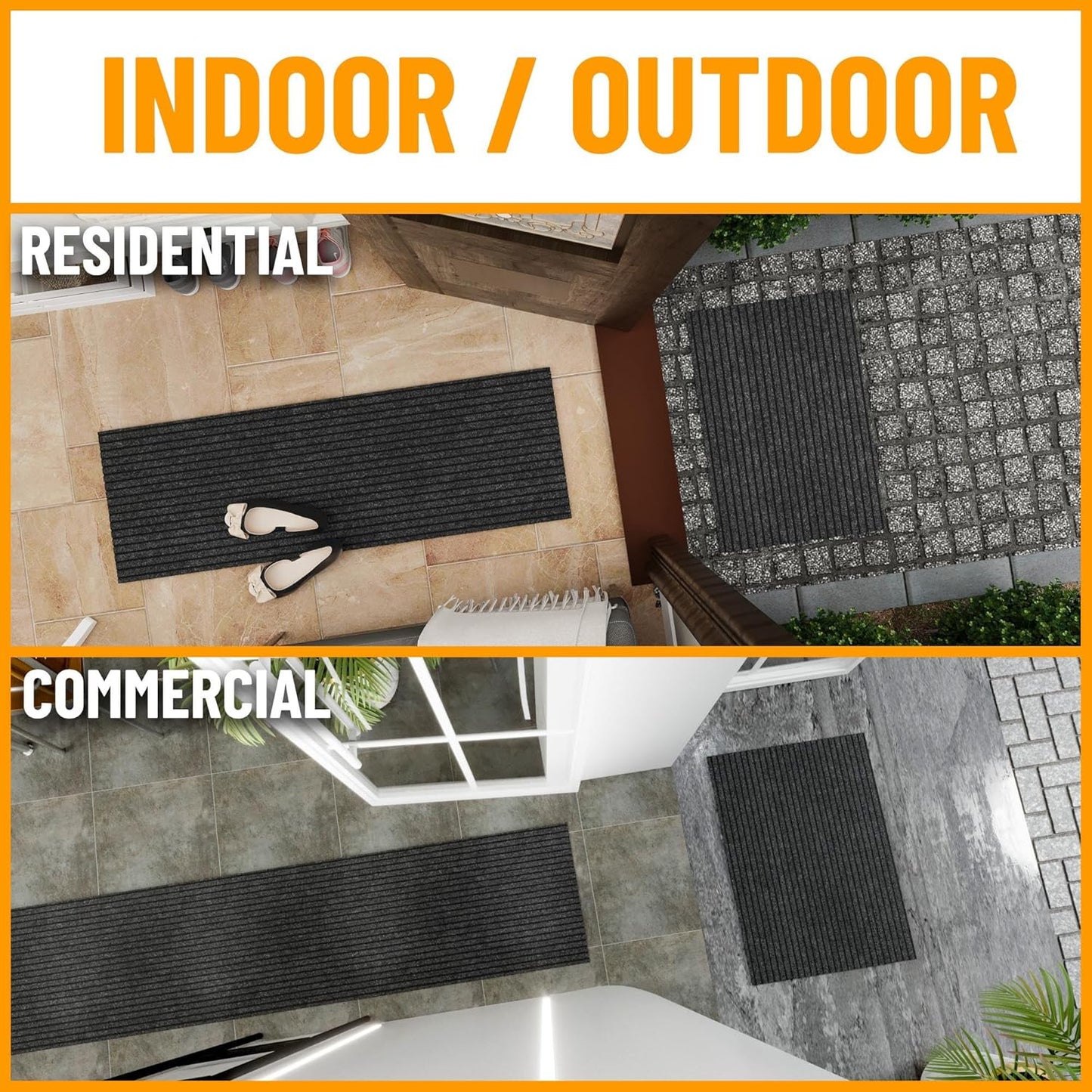 Ottomanson 2'7" x 10' Hallway Runner with Scraper Pile - Extra Durable Non-Slip Rug Mat for Indoor & Outdoor Use - Ideal for Kitchen, Entryway & Garage - High-Traffic Carpet, Black