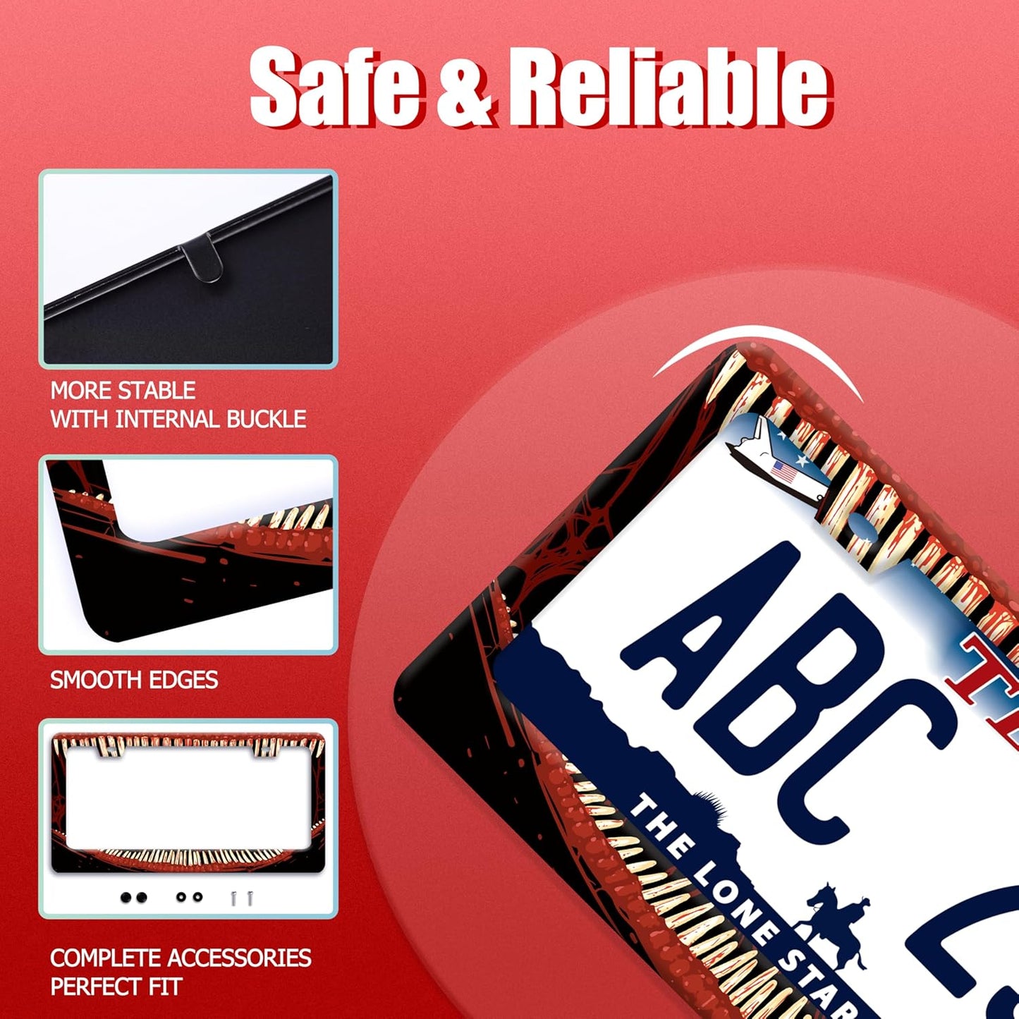 Funny Bloody Teeth License Plate Frame Scary Mouth License Plate Holder Stainless Steel Accessories Cars Decor with 2 Holes and Screws Fits Standard Us Ca Vehicles License Plate Frames 12.2 X 6 Inch