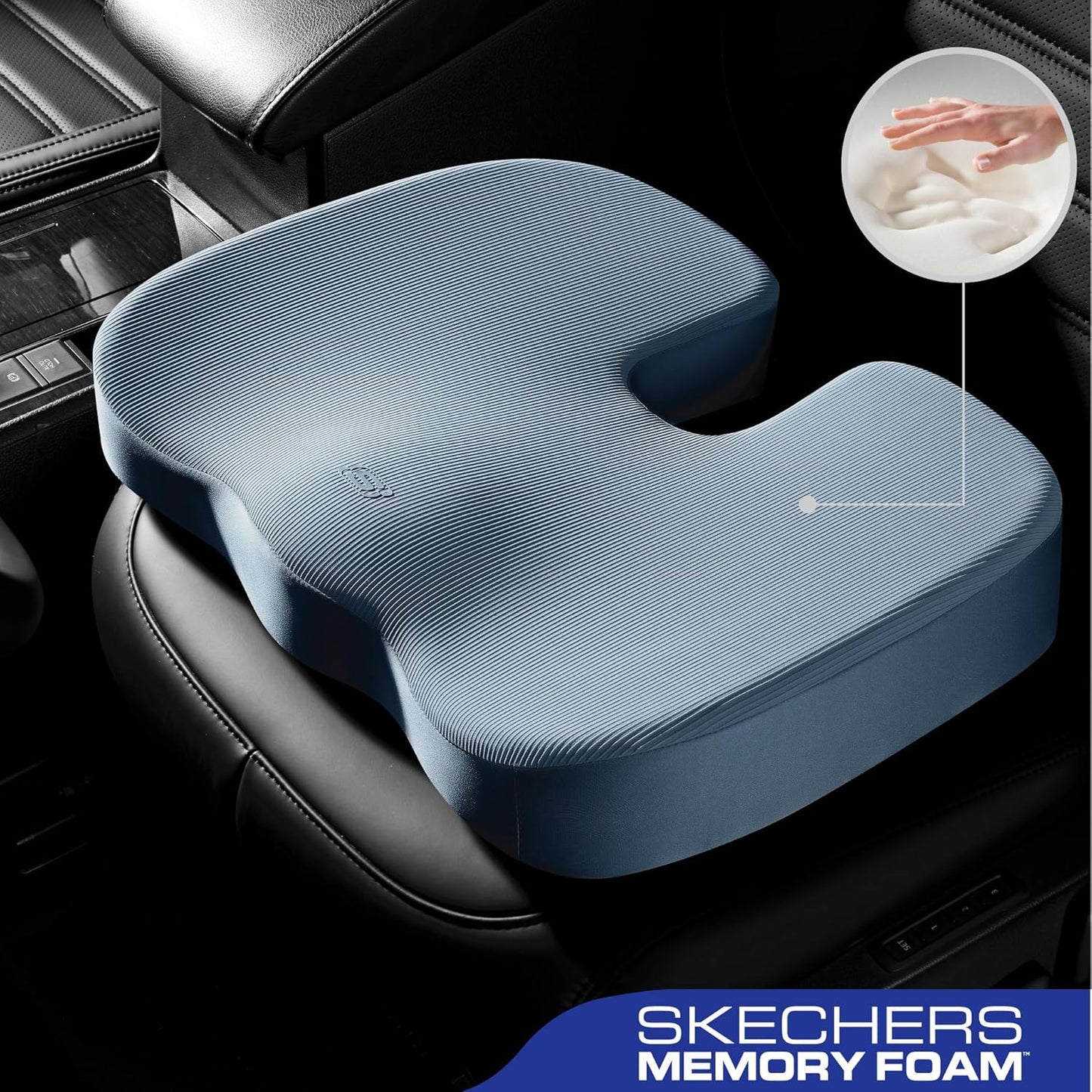Skechers Memory Foam Seat Cushion,Office Chair Cushion for Tailbone Pain Relief,Butt Pillow for Office Chair,Car seat Cushion,Computer Desk,Long Sitting Office Workers,and Car Drivers,Blue
