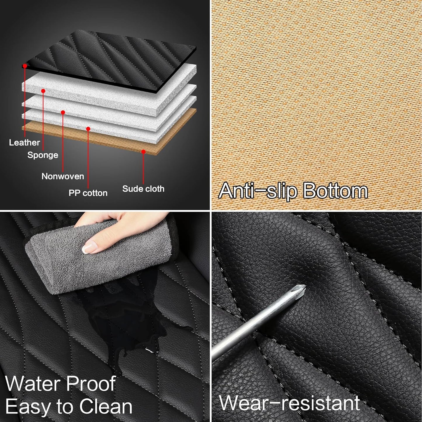 Pariitadin Leather Car Seat Covers Front Pair, Waterproof Faux Leather Seat Covers for Cars, Non-Slip Car Interior Covers Universal Fit for Most Cars Sedans Trucks SUVs, Black Line