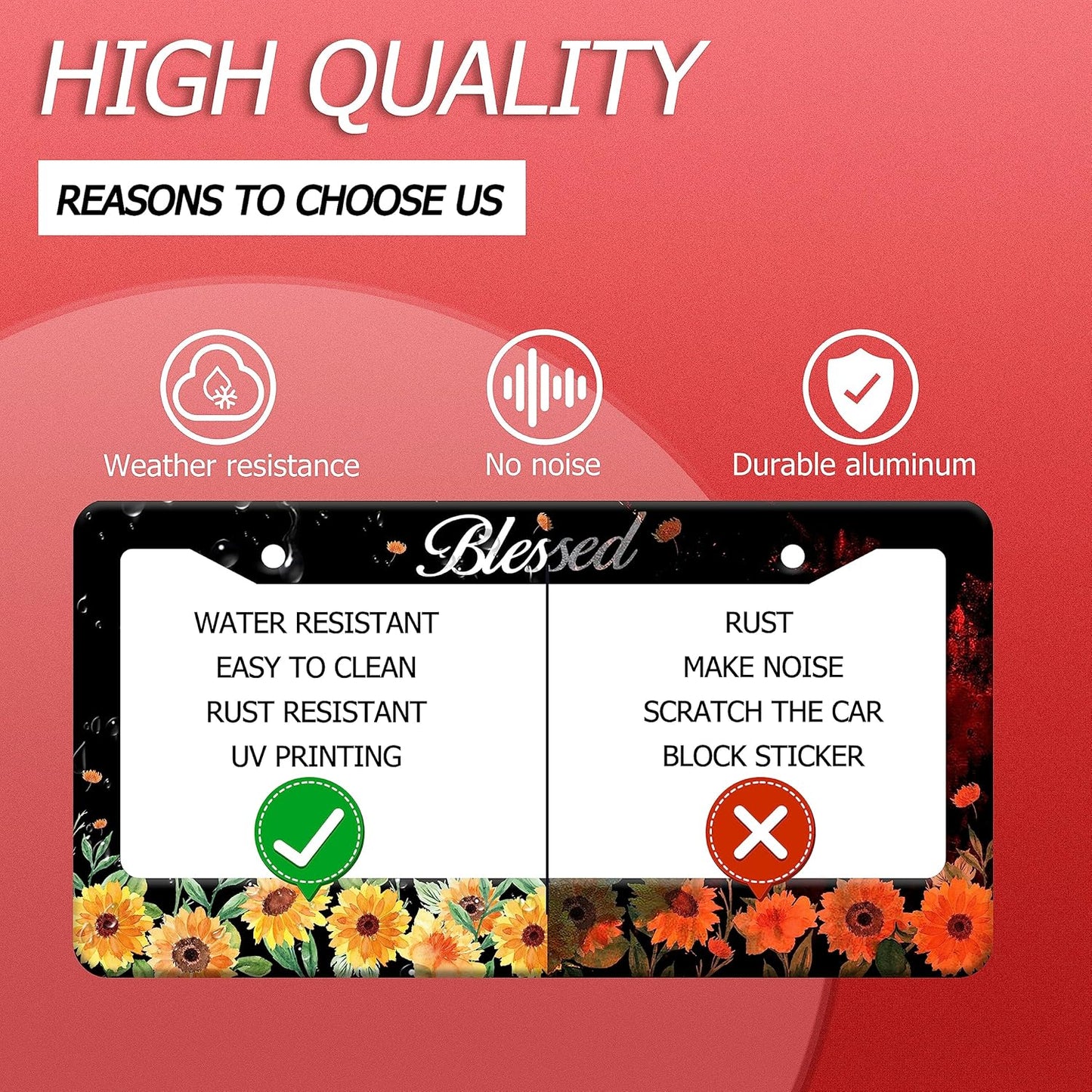 Watercolor Sunflower License Plate Beautiful Floral License Plate Stainless Steel Auto Parts Funny License Plate Decorative with Screws Size 12.3" x 6.3" for Women Men