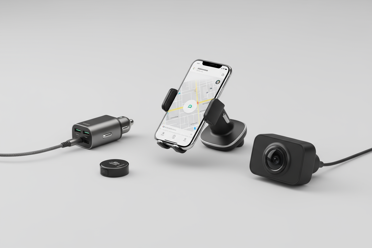 Smart devices, chargers, and innovative solutions to make your car smarter. (make it real photo)